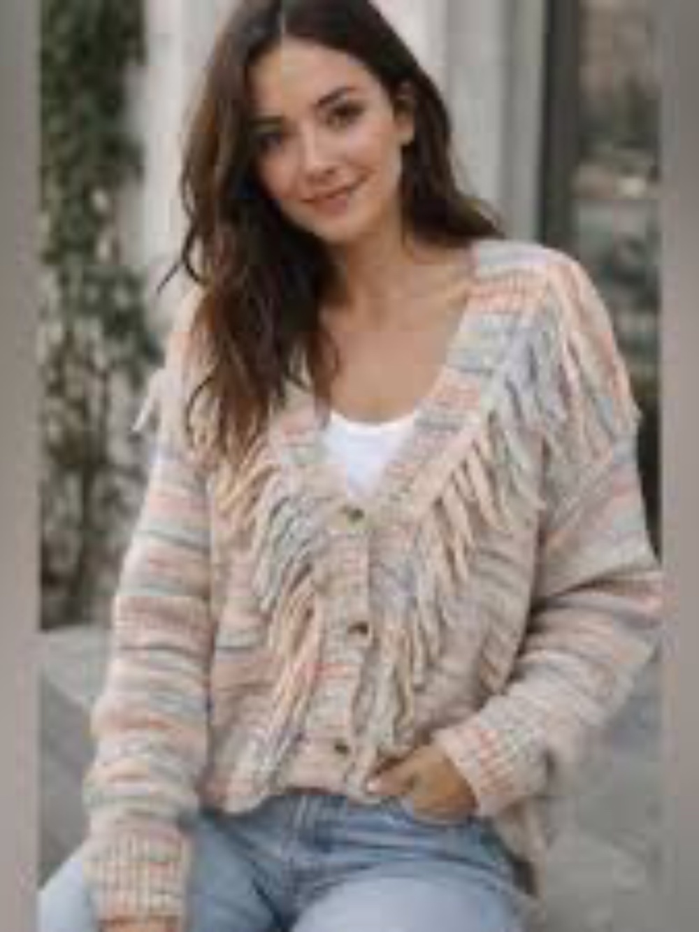 Dreamers Pastel Waist Length Fringe  Boho Sweater